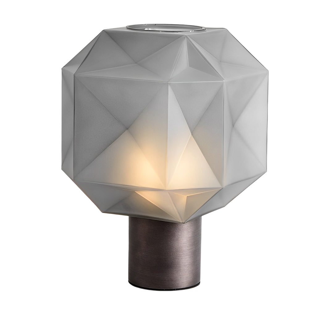 1-Licht Cubo Lampada da Tavolo con Paralume in Vetro Grigio Fumè