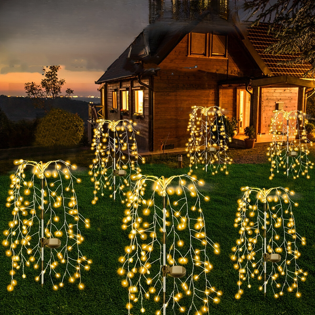 SolarGlimmer - Lámpara de jardín LED de fuegos artificiales con energía solar y 8 modos de luz
