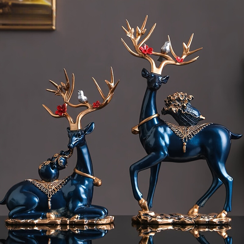 DeerDecor - Set di 2 Figurine Vintage di Cervi Natalizi