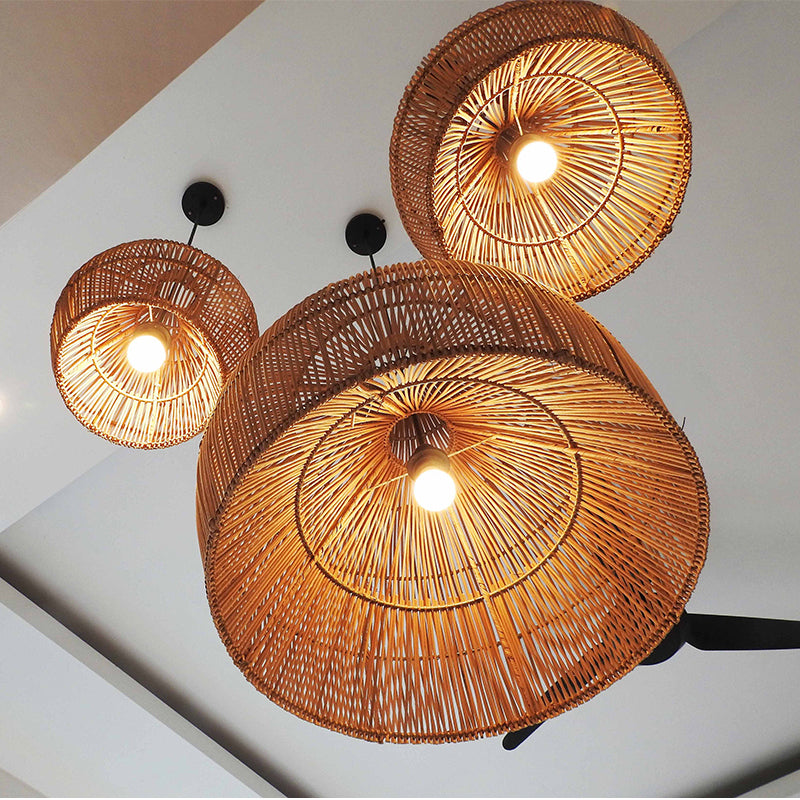 Boho Wicker Lampshades Handwoven Kitchen Island Pendant Lamp