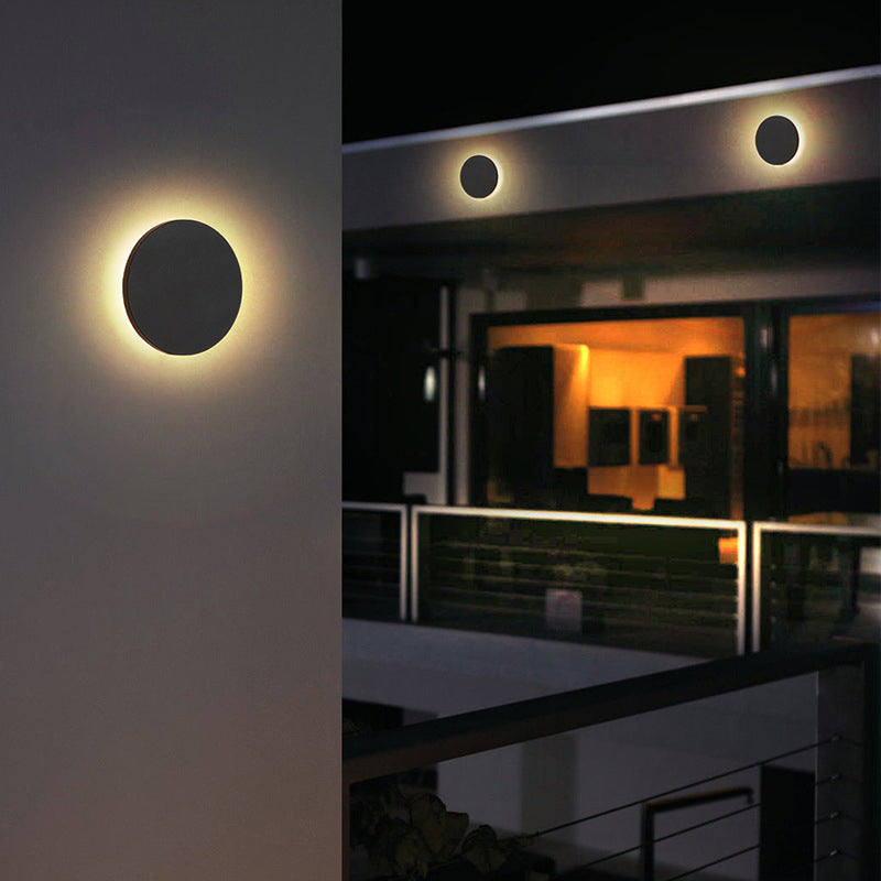 LunaGlow - Lámparas de pared LED minimalistas de metal negro para jardín y pasillo