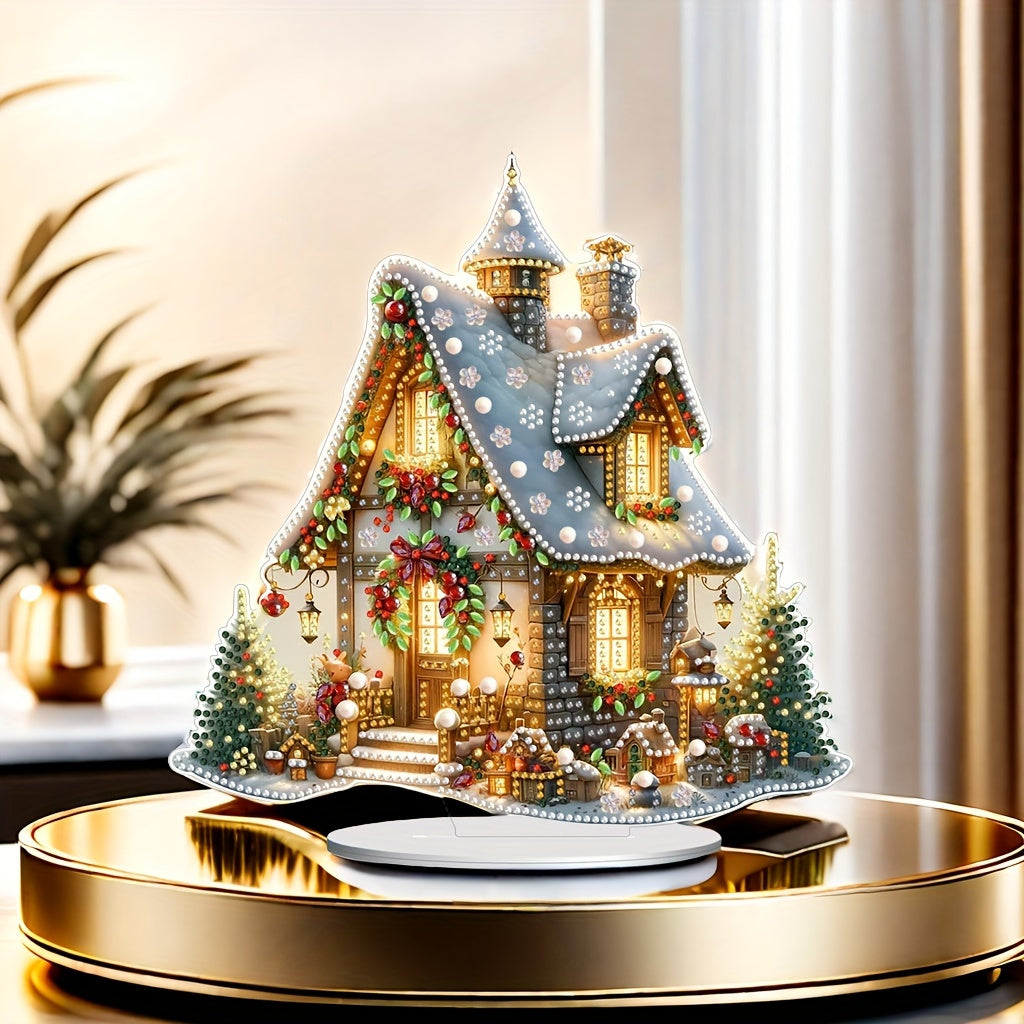 Acrylic DIY 5D Diamond Painting Art Christmas Village House Scene - Desktop Ornament Craft Kit, Festive Mosaic Artwork, House and Bedroom Decor Gift