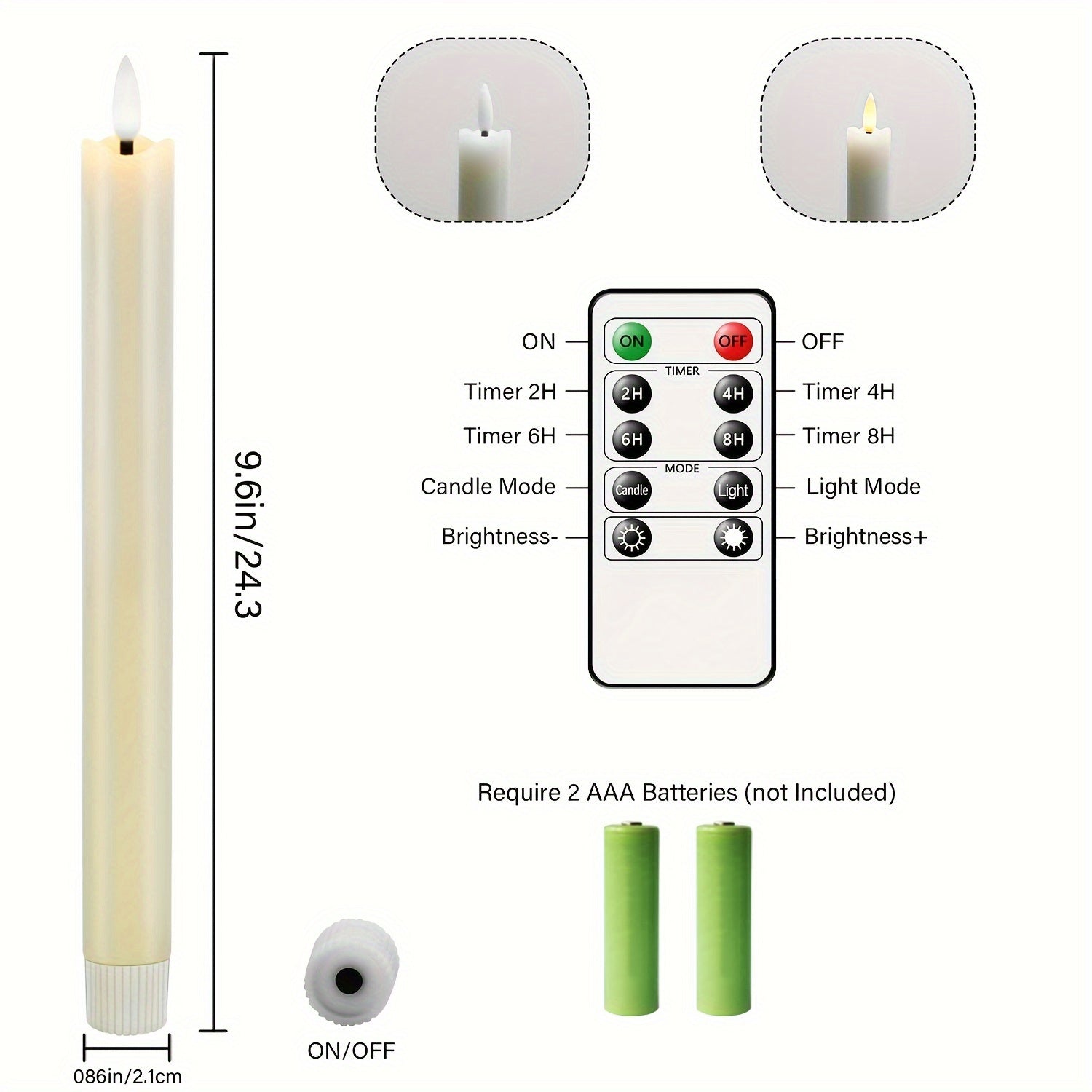 6x Velas de Cono Reales Sin Llama - Con Control Remoto, Velas LED Blanco Marfil para Decoración de Mesa y Bodas