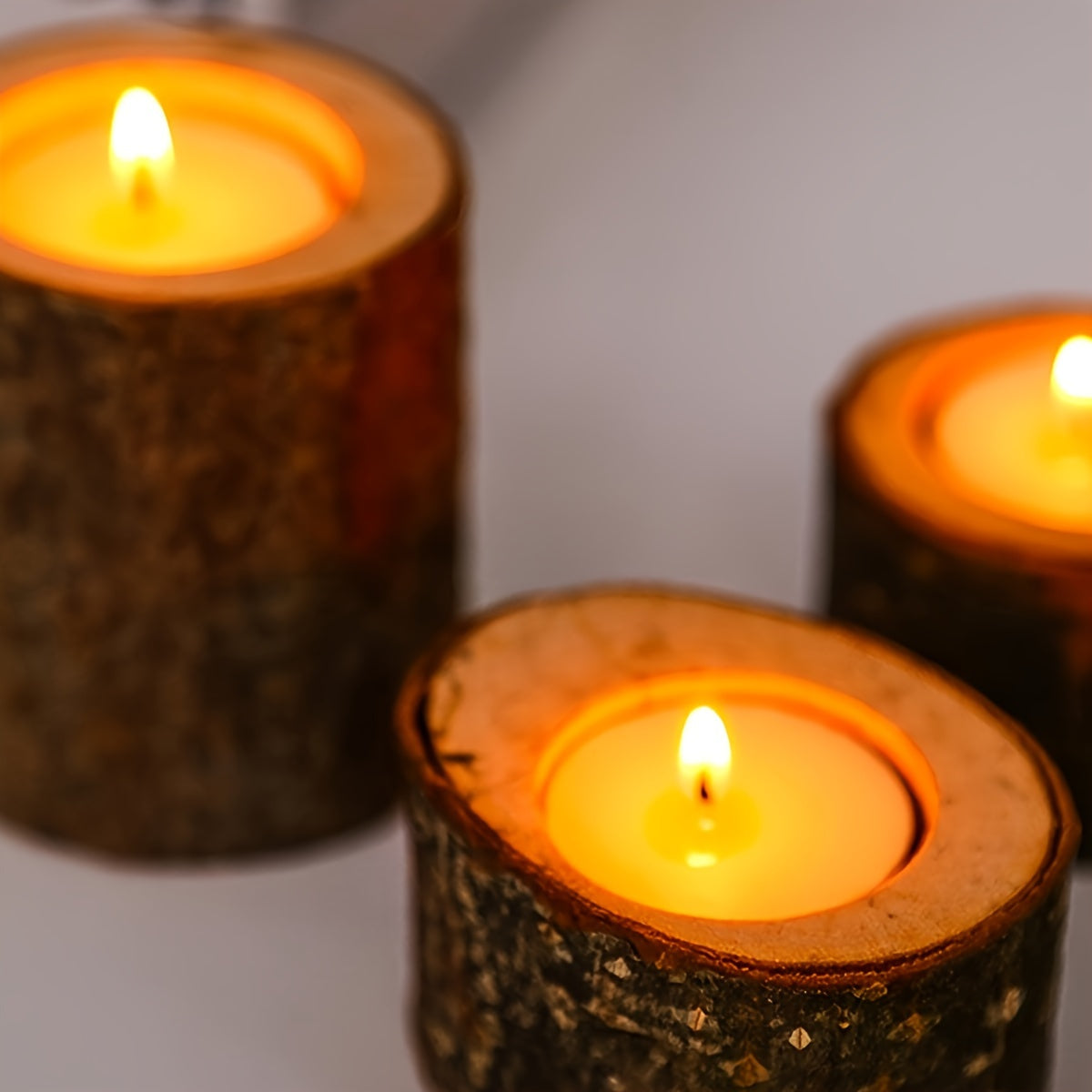 Set di 3 Portacandele in Corteccia Rustica – Decorazione da Tavolo in Legno per Natale e Festività
