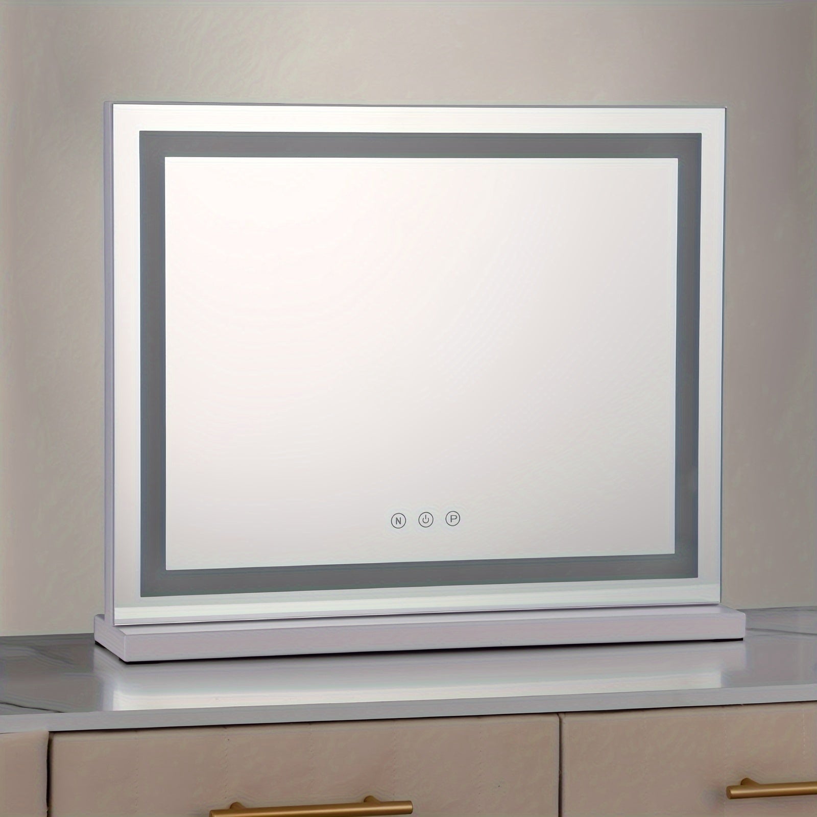 Specchio per trucco LED – Striscia luminosa orizzontale, controllo touch intelligente, alimentato via USB, specchio portatile luminoso
