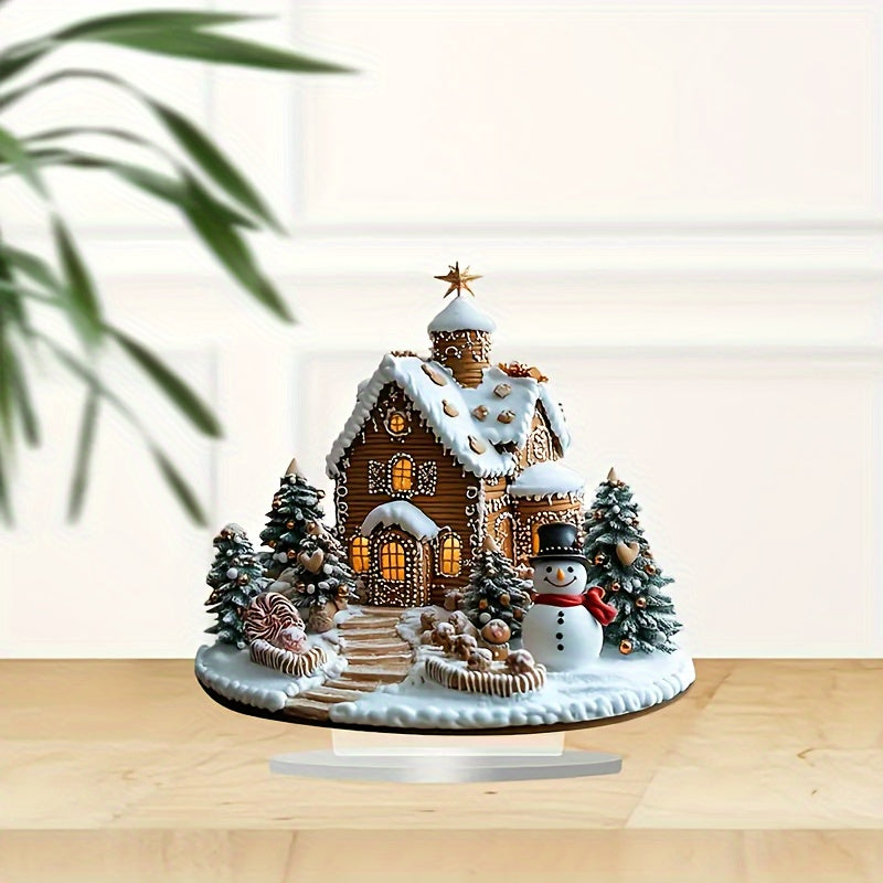 DecoGember - Acrylic Gingerbread House with Snowman, Modern Christmas Table Decoration