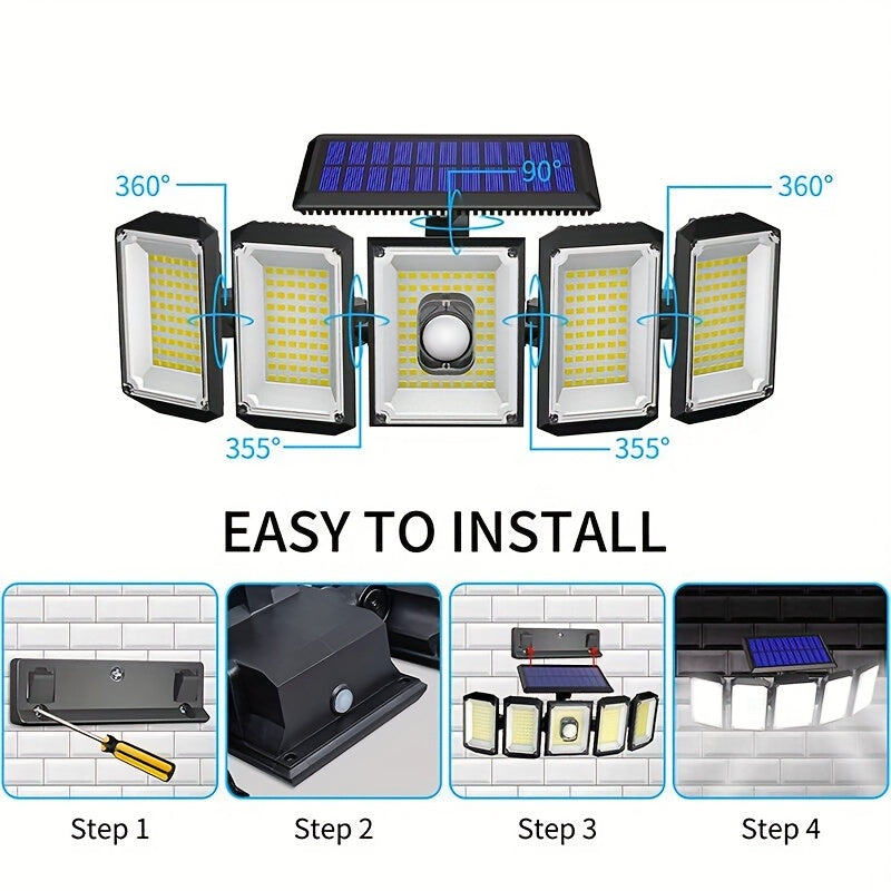 SolarGuard - Solar Energy 5 Heads 300 LED Outdoor Lamp with Motion Sensor