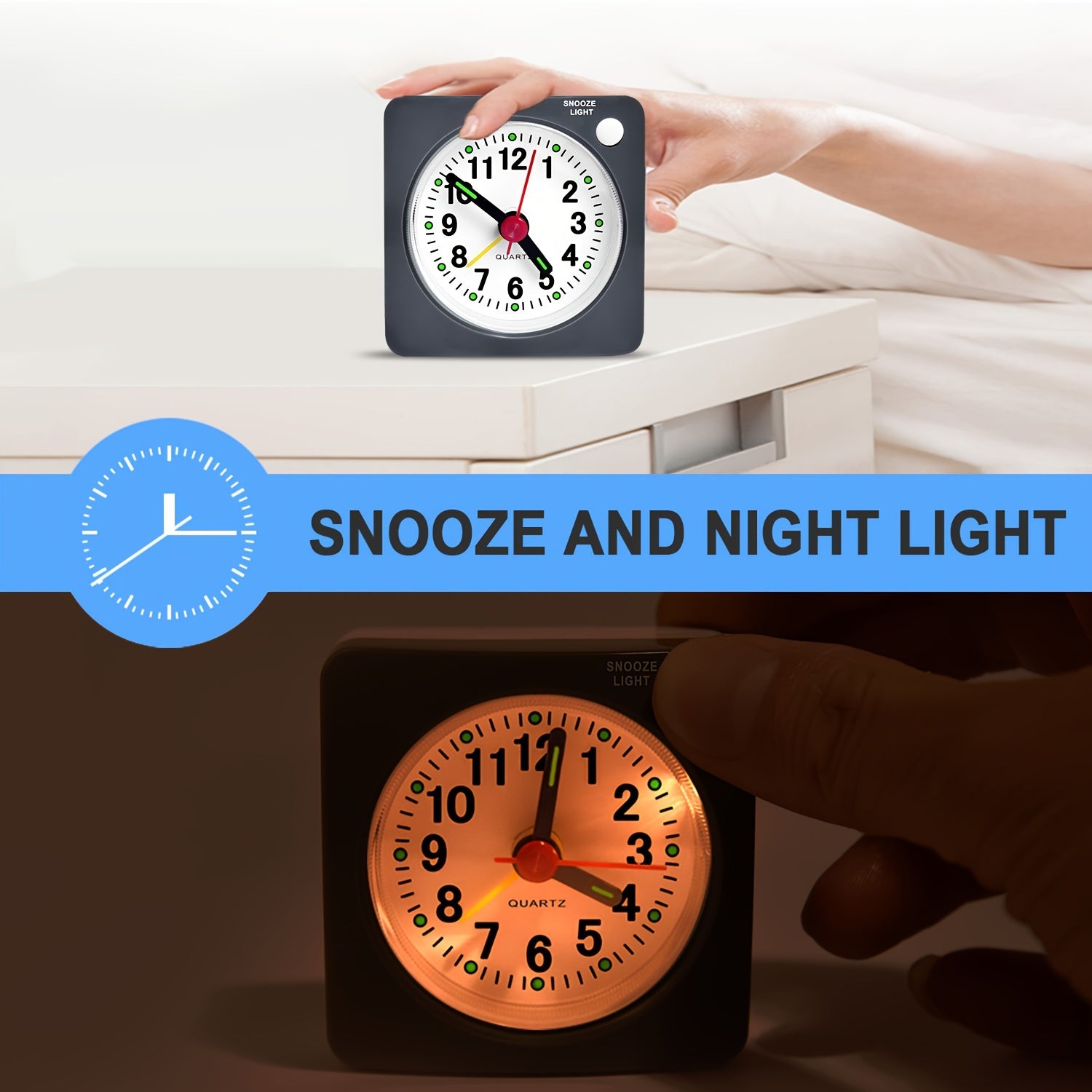 TravelSquare - Compact Travel Clock with Snooze and Night Light