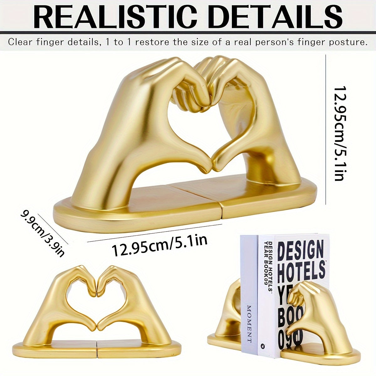 GoldenHeart - Conjunto de 2 Suportes para Livros - Escultura de Arte Moderna para Decoração de Casa