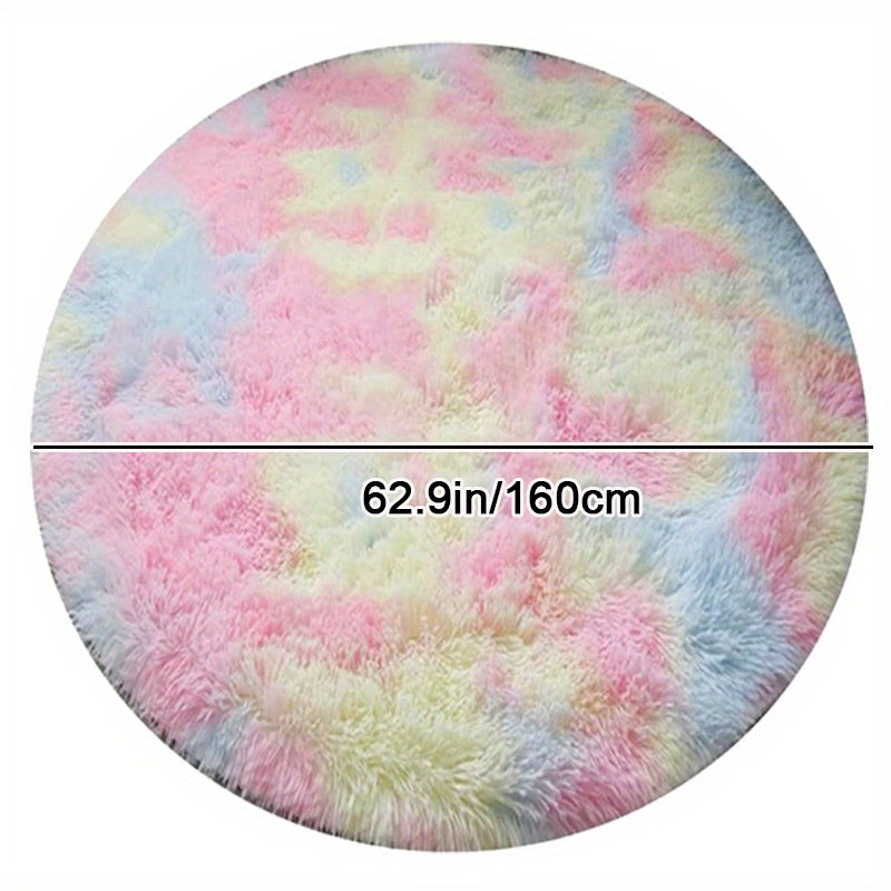 Round Rainbow Fluffy Rug – Tie Dye Colorful, Soft Play Mat for Children, Bedroom or Living Room Decor