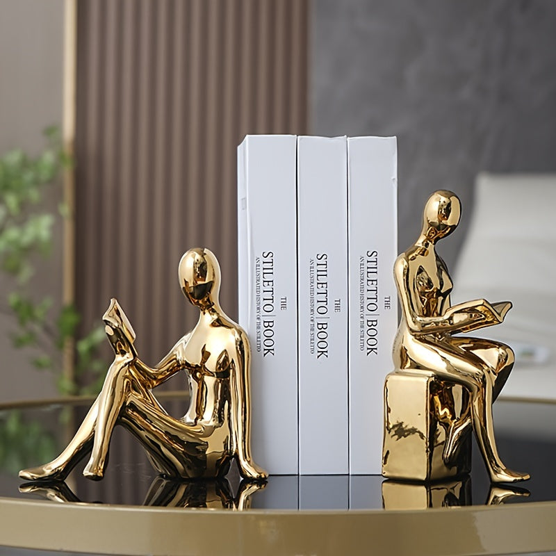 Modern Minimalist Gold-Tone Abstracte Boekensteunen - Perfect voor Thuis en Kantoor Decoratie