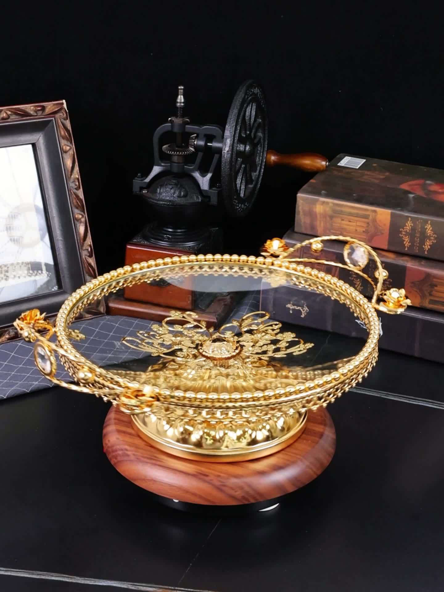 GlasElegance - Glass Fruit Bowl with Polished Metal Finish