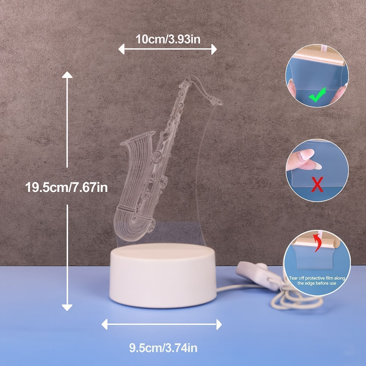 SaxGlow - 3D Saxophone LED Night Lamp, USB-Powered Table Lamp