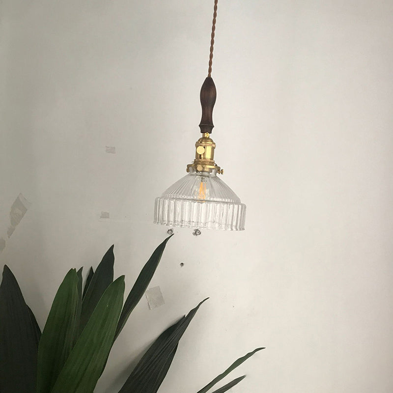 Candeeiro suspenso rústico estilo sótão 1 luz vidro claro com nervuras iluminação de teto
