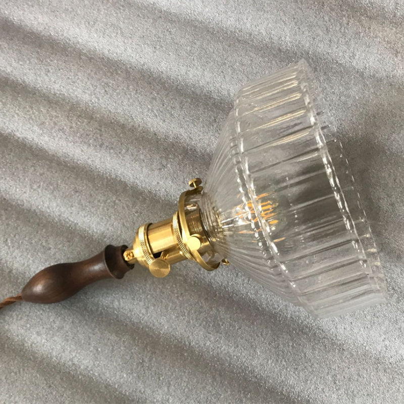 Lampada a sospensione rustica Loft 1 luce vetro trasparente rigato illuminazione da soffitto