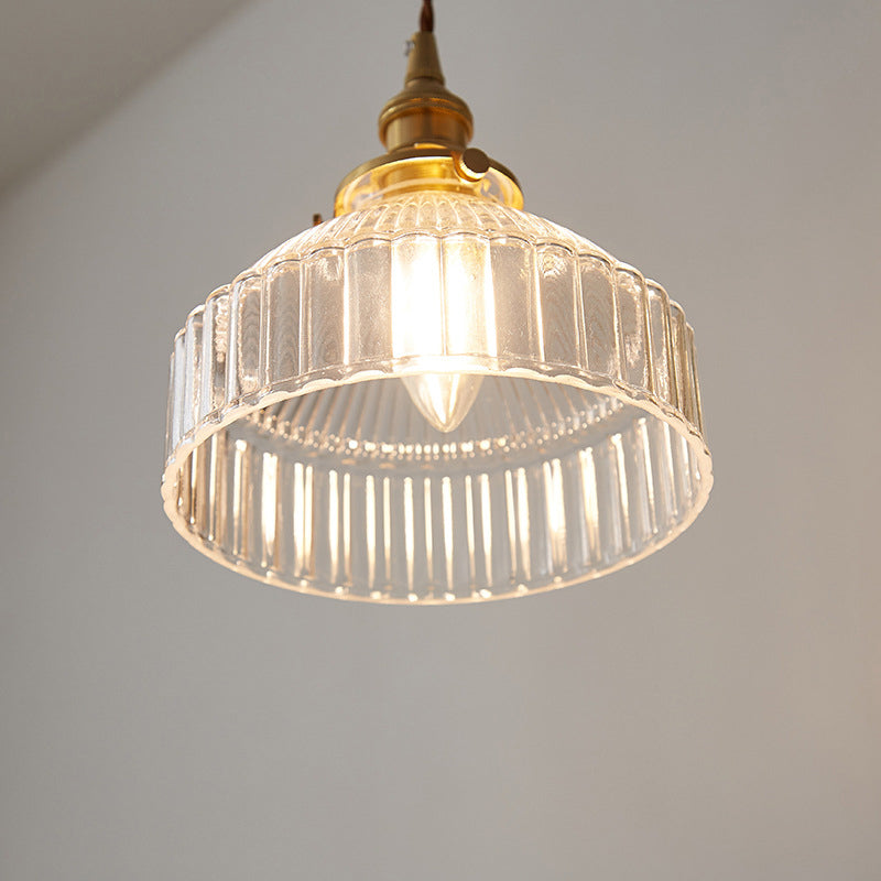 Candeeiro suspenso rústico estilo sótão 1 luz vidro claro com nervuras iluminação de teto