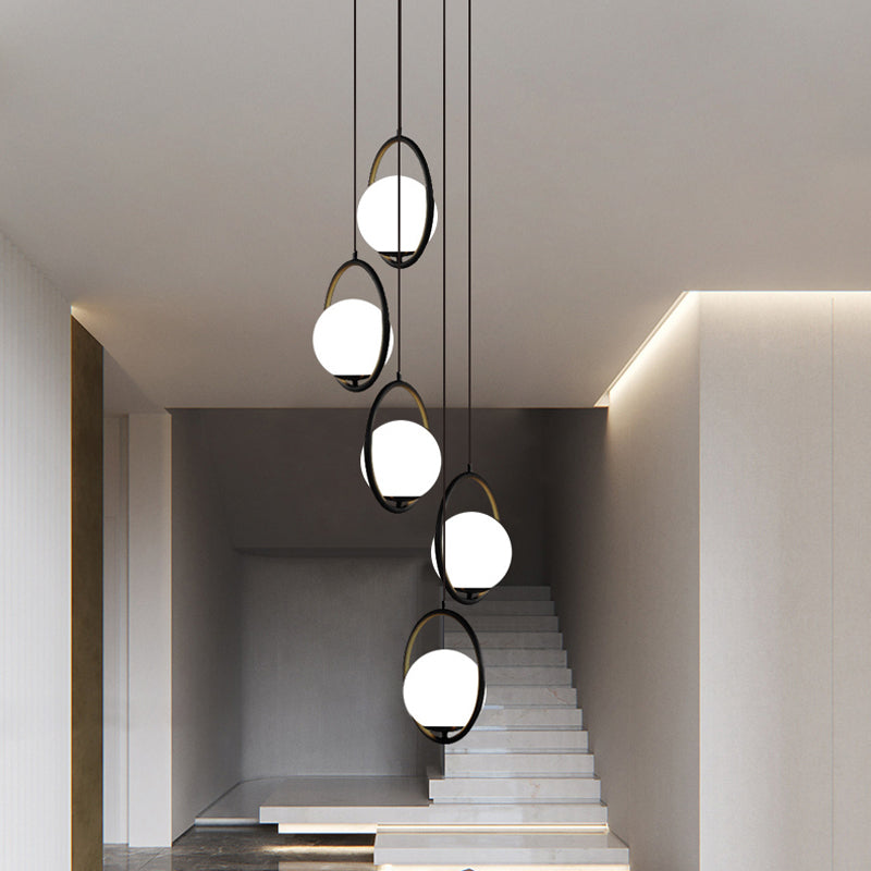 Multi Light Chandelier - Modern Black Glass Pendant Lamp for Staircase