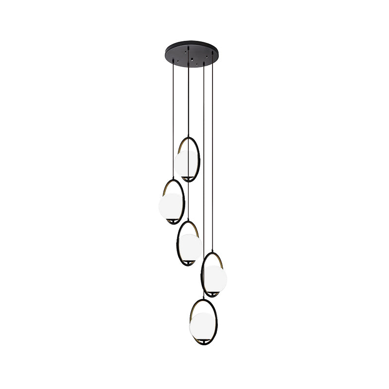 Multi Light Chandelier - Modern Black Glass Pendant Lamp for Staircase