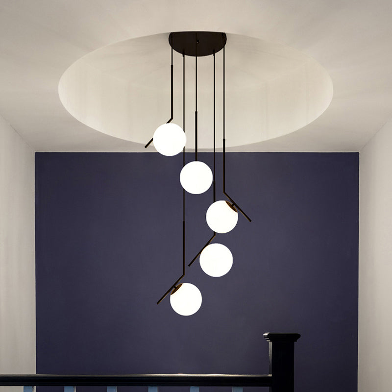 Multi Light Chandelier - Modern Black Glass Pendant Lamp for Staircase