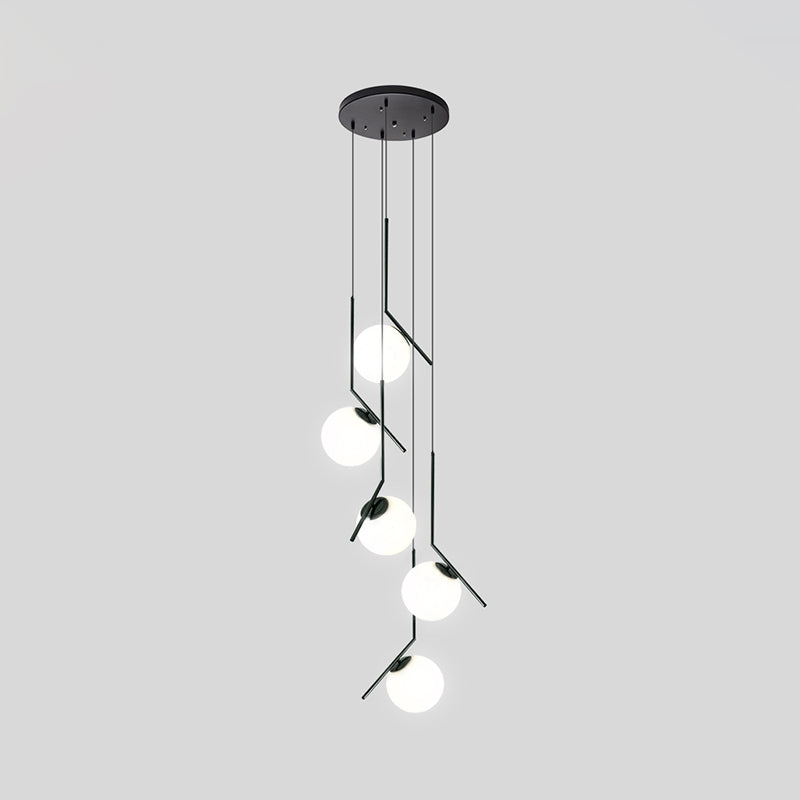 Multi Light Chandelier - Modern Black Glass Pendant Lamp for Staircase