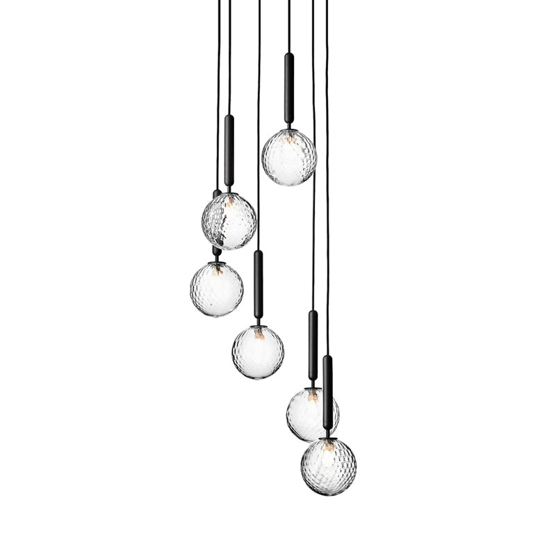 Multi Light Chandelier - Modern Black Glass Pendant Lamp for Staircase