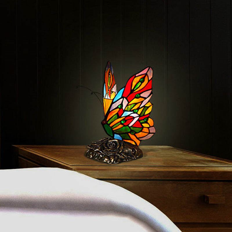 Lampada da tavolo notturna in vetro fatta a mano a forma di farfalla - Stile Tiffany giallo