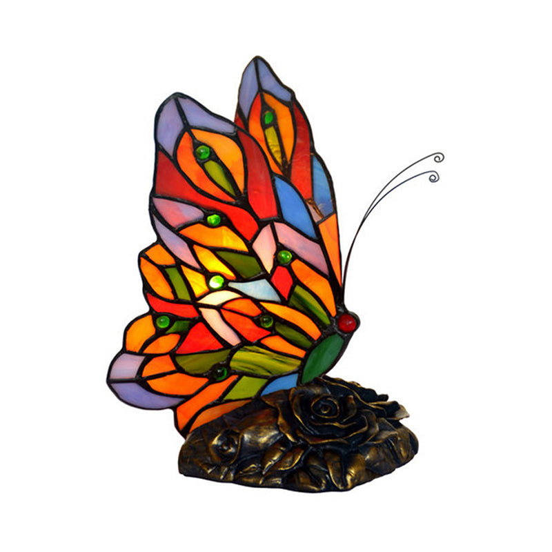 Lampada da tavolo notturna in vetro fatta a mano a forma di farfalla - Stile Tiffany giallo
