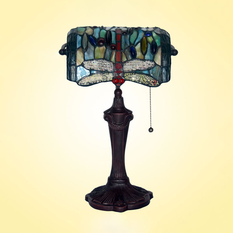 TiffanyDragonfly - Lampada da banco in vetro colorato vittoriano blu