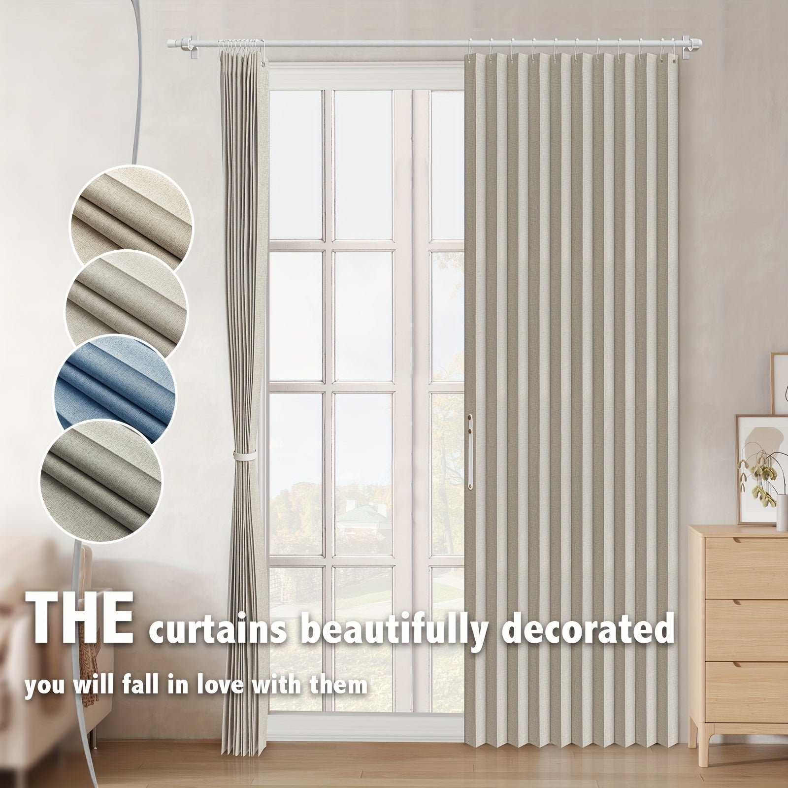 Classic Blackout Pleated Curtains - Striped Pleated Blinds for Bedroom and Doors