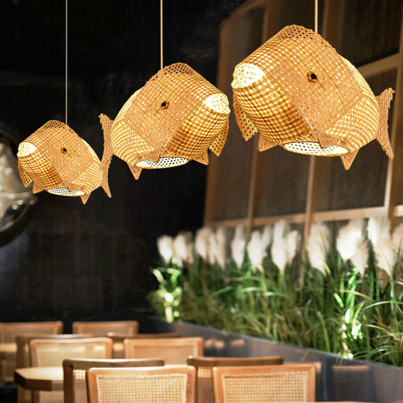 BambooFish - Lampada a sospensione in stile asiatico in legno