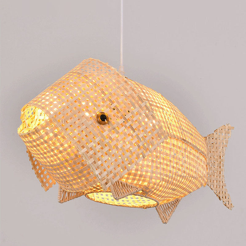 BambooFish - Lampada a sospensione in stile asiatico in legno