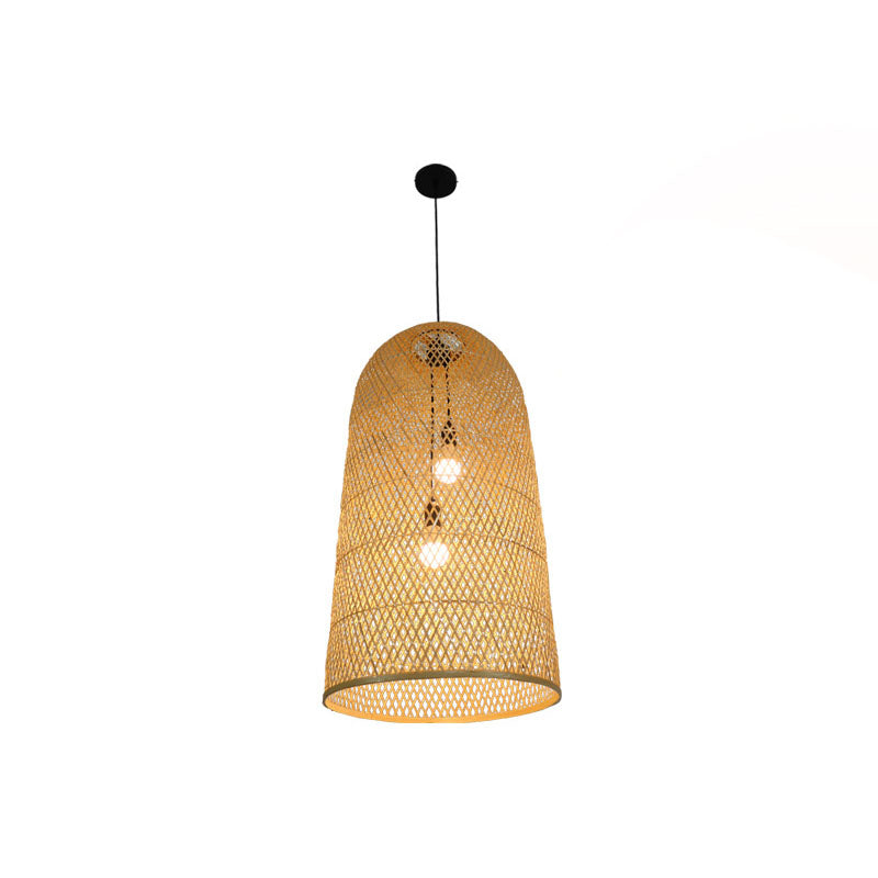 Elegante lampada a sospensione in bambù - Lampada a tre luci asiatica in legno per soggiorno