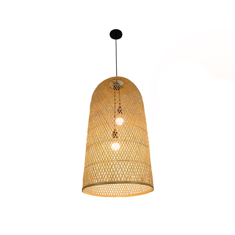 Elegante lampada a sospensione in bambù - Lampada a tre luci asiatica in legno per soggiorno