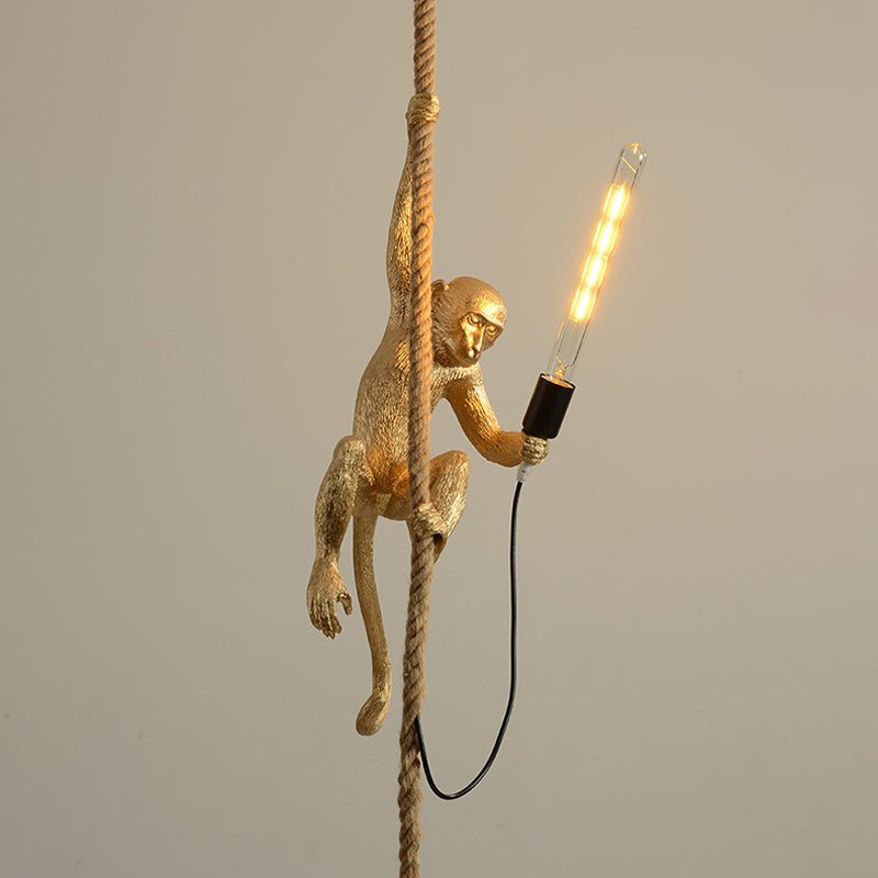 Lâmpada de Teto Macaco Brincalhão - Pendente Simples com Corda de Cânhamo