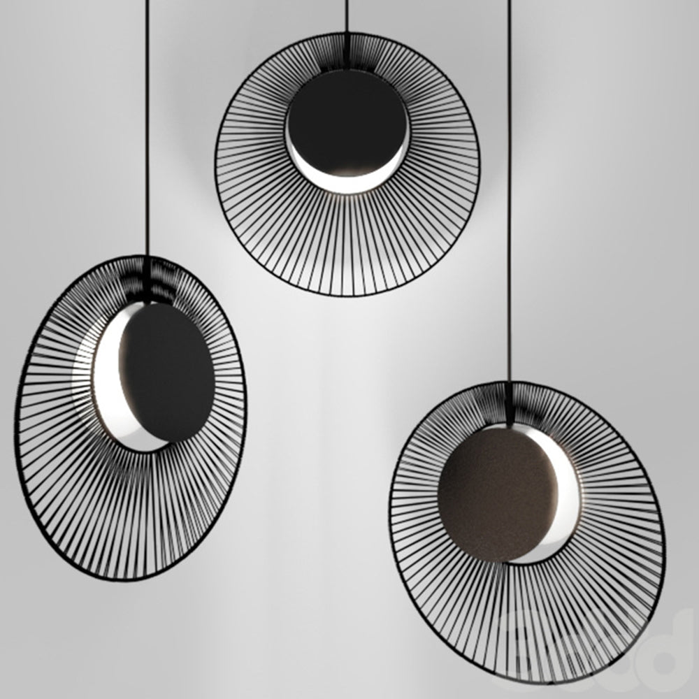 Candeeiro suspenso minimalista em metal preto para sala de jantar