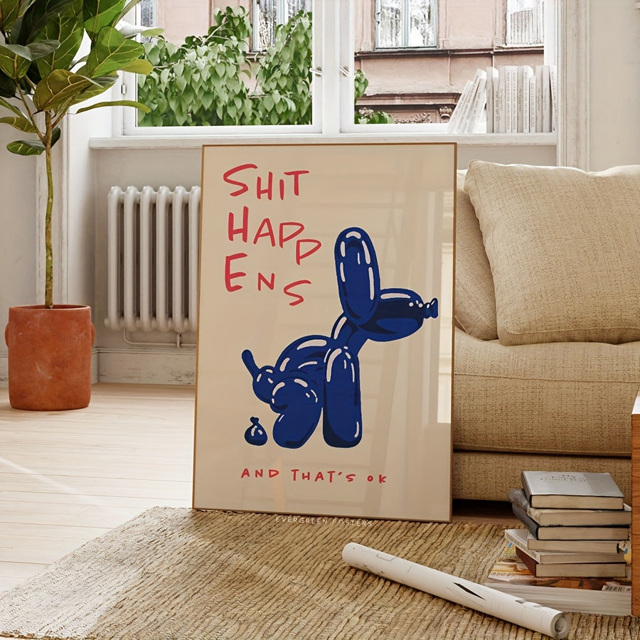 1 Piece Frameless Modern Canvas Poster - Inspirational Blue & Red Typography, Balloon Dog Prints Wall Decoration