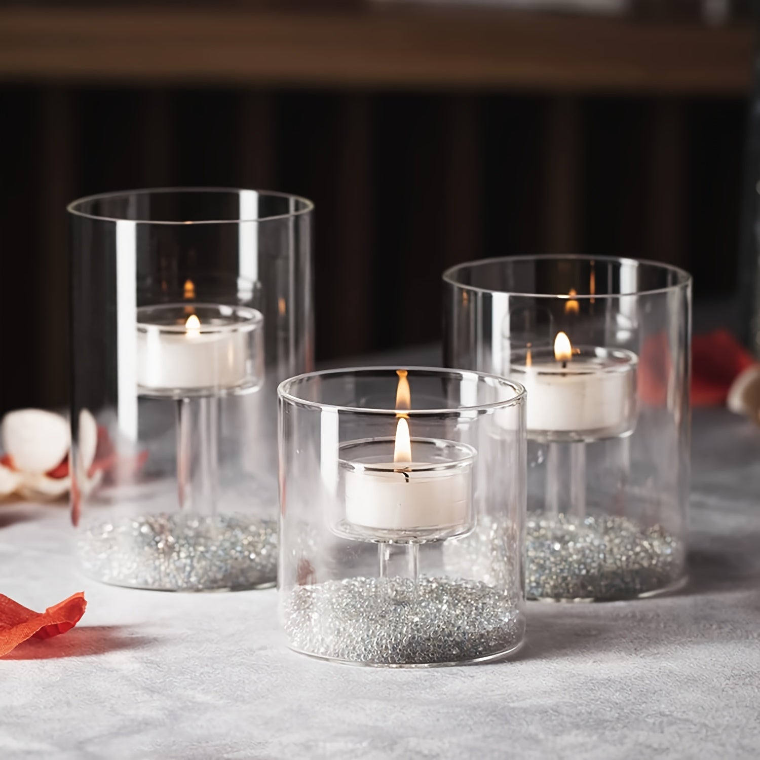 Set di candelieri cilindrici in vetro a 3 pezzi – Candelieri hurricane trasparenti per decorazione da tavolo, matrimoni e decorazione per la casa
