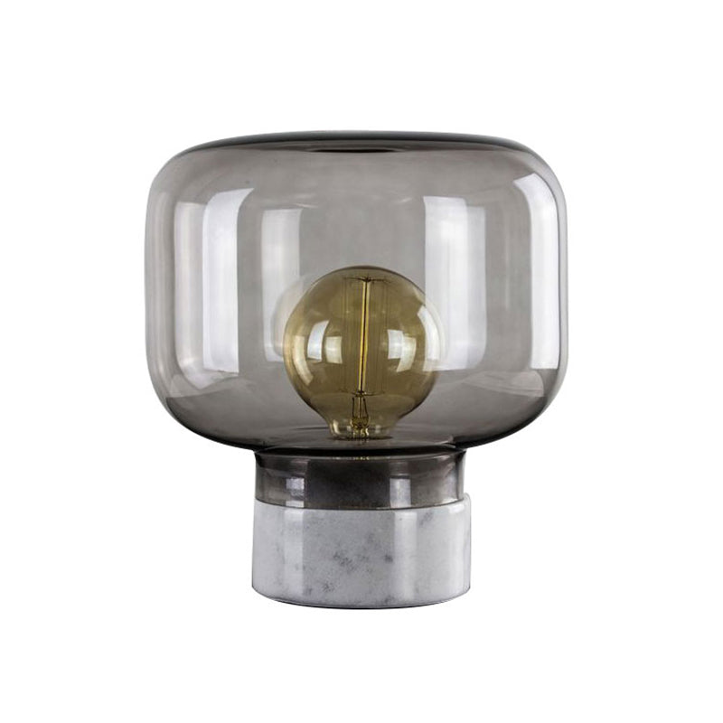 Lampada da Tavolo a Tamburo in Vetro Fumè - Stile Scandinavo con Base in Marmo