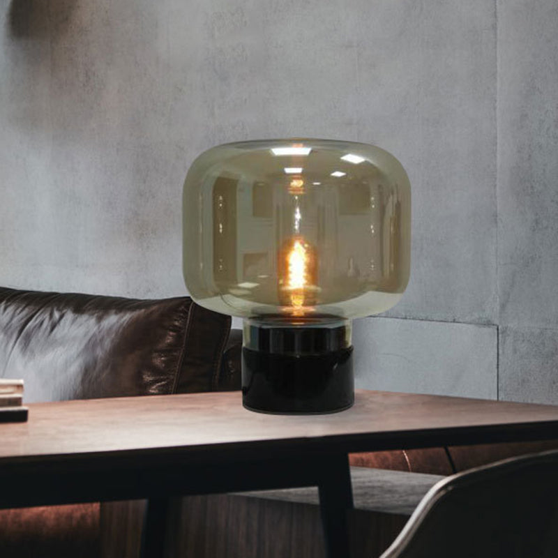 Lampada da Tavolo a Tamburo in Vetro Fumè - Stile Scandinavo con Base in Marmo
