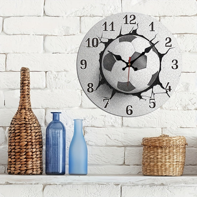 Silent Wooden Soccer Wall Clock - Sports Theme for Living Room, Office & Gym