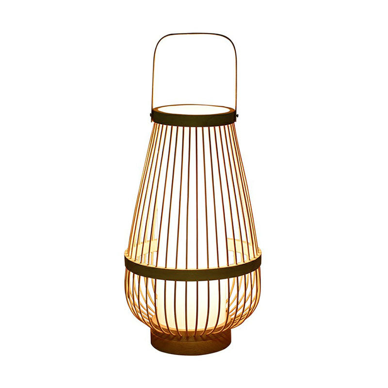 Lámpara de mesa de bambú en forma de media luna - Luz minimalista para mesita de noche de madera