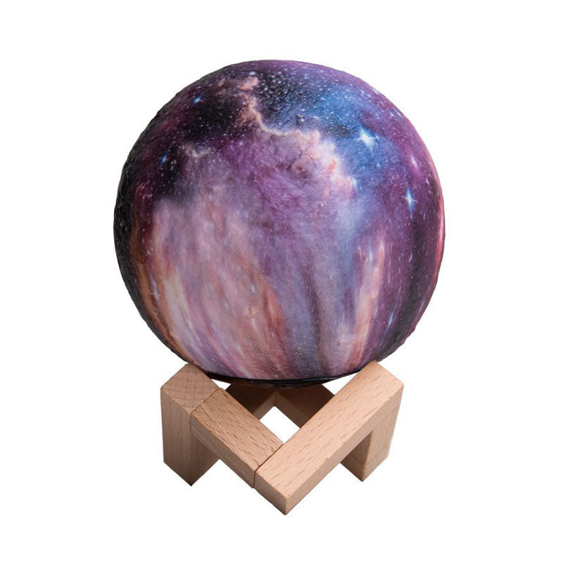 Lámpara nocturna esférica Galaxy púrpura - Lámpara de mesa LED con base de madera para niños