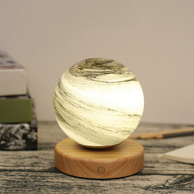 Glazen Planeet Mini Lampada Notturna - Lampada da Tavolo Postmoderna con Base in Legno