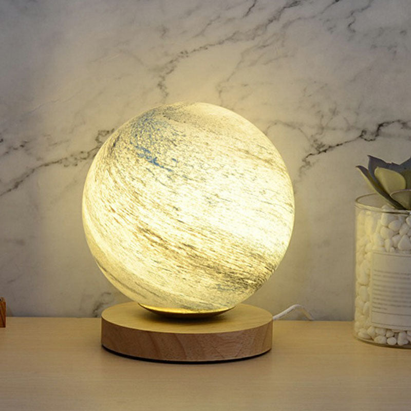 Glazen Planeet Mini Lampada Notturna - Lampada da Tavolo Postmoderna con Base in Legno
