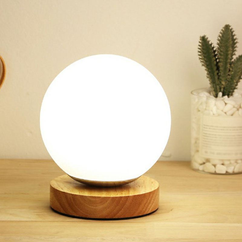 Glazen Planeet Mini Lampada Notturna - Lampada da Tavolo Postmoderna con Base in Legno