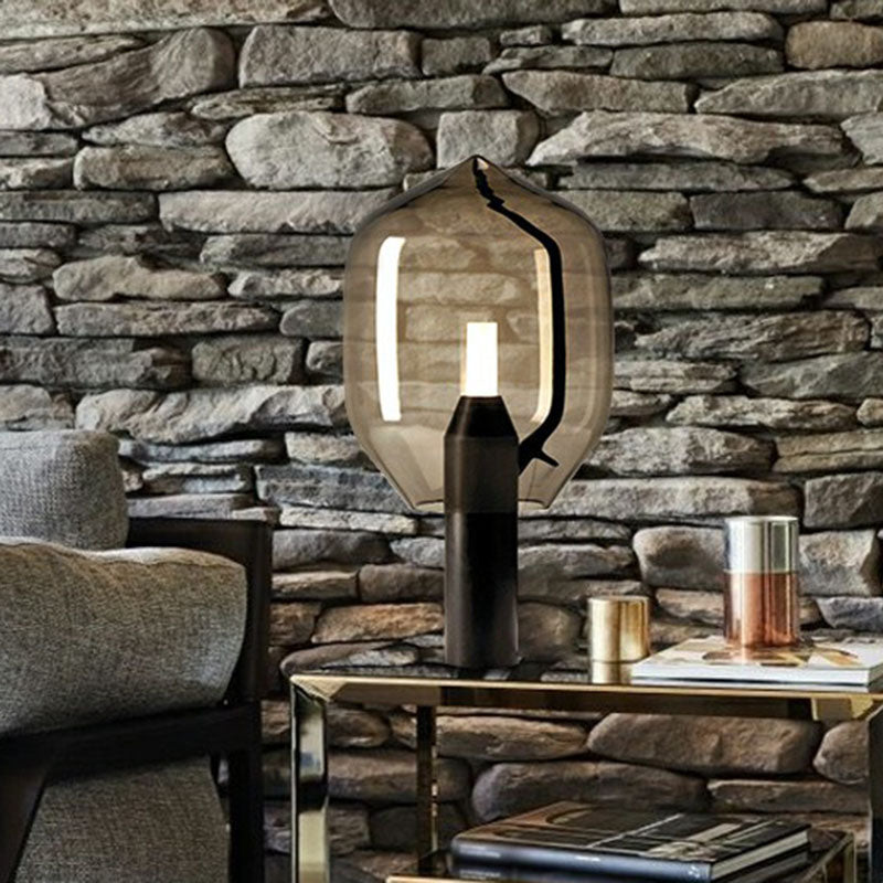 Lampada da Tavolo Bocciolo di Fiore in Vetro - Moderna Luce Notturna Nera per Soggiorno