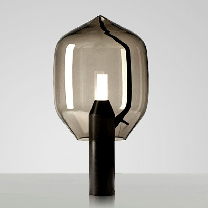Lampada da Tavolo Bocciolo di Fiore in Vetro - Moderna Luce Notturna Nera per Soggiorno