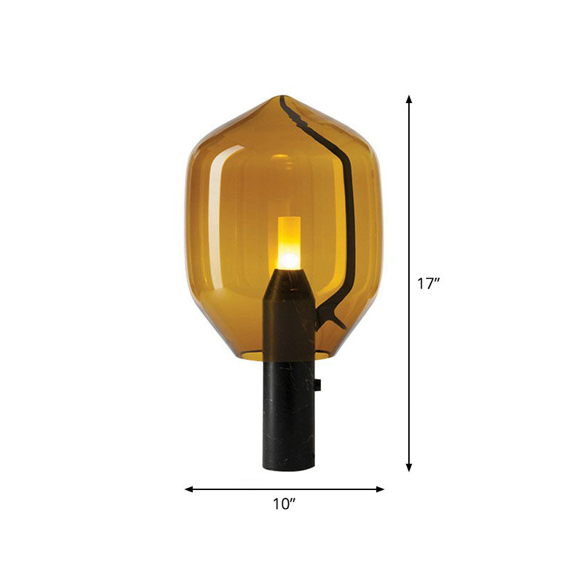 Lampada da Tavolo Bocciolo di Fiore in Vetro - Moderna Luce Notturna Nera per Soggiorno