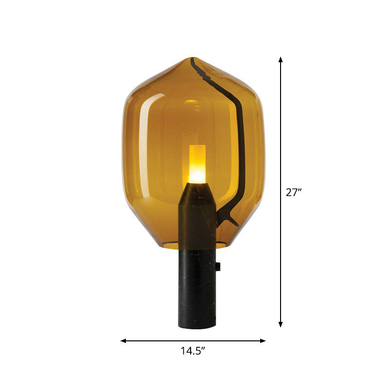Lampada da Tavolo Bocciolo di Fiore in Vetro - Moderna Luce Notturna Nera per Soggiorno