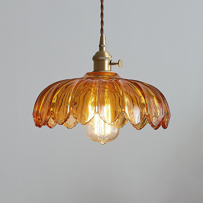 Lampada a soffitto in vetro a forma di fiore, lampada a sospensione industriale